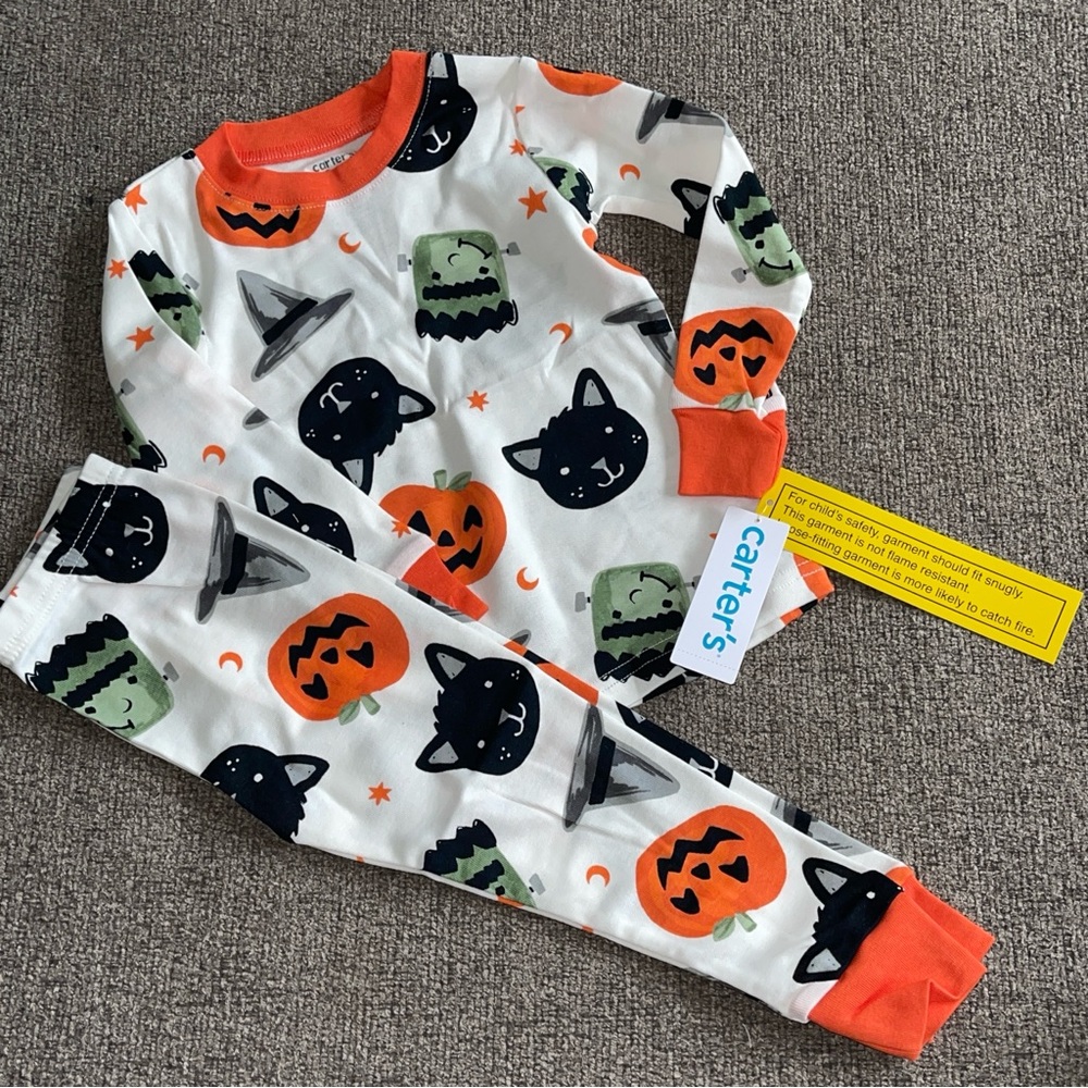 Carter's Halloween Frankenstein Pumpkin Black Cat Pajama Set Matching